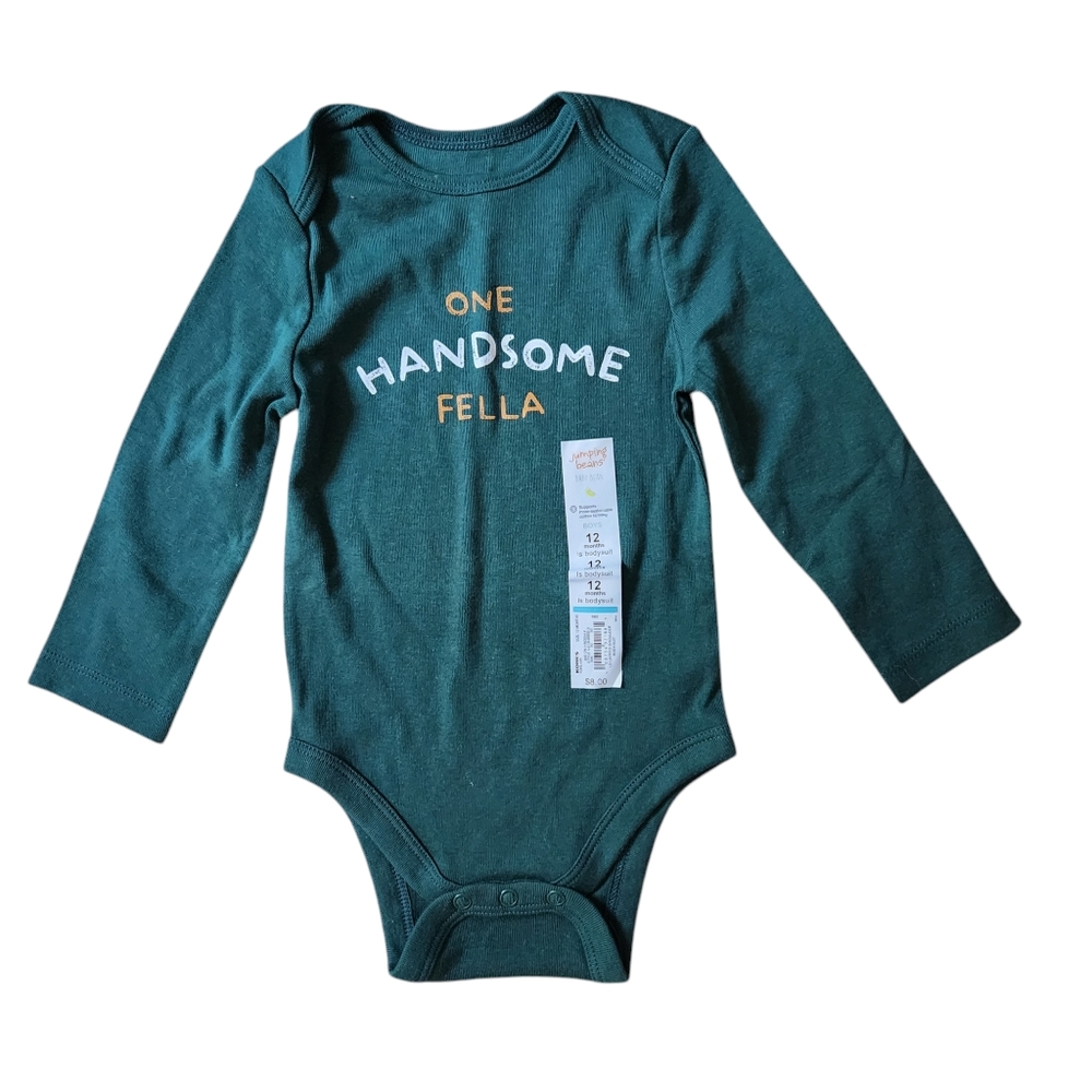 Jumping Beans Baby Beans Boys Green Long Sleeve Bodysuit Size 12 months NWT
